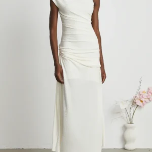 B-E Solid Slimming Spliced Folds Elegant Dress