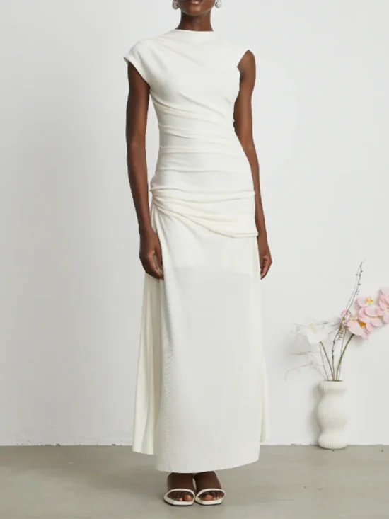B-E Solid Slimming Spliced Folds Elegant Dress