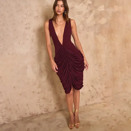 B-E Sexy Deep V-neck Draped  Dress - Image 6