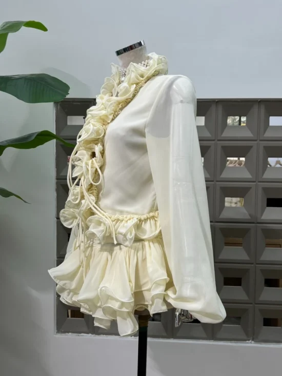 Culottes Two Piece Set Lace-up Ruffles Top + Diamonds Mini Skirt - Image 10