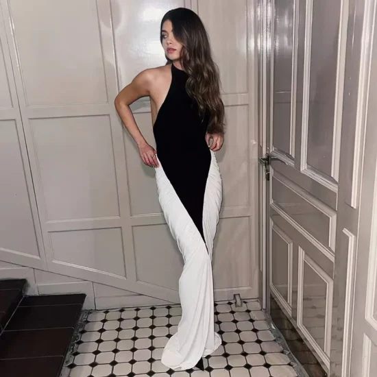Bandage Material Sexy Off the Shoulder  Black and White - Image 3