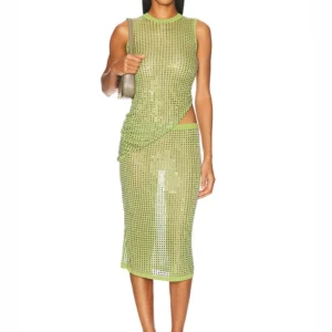 Diamonds Skirt Two Piece Set Sexy Green