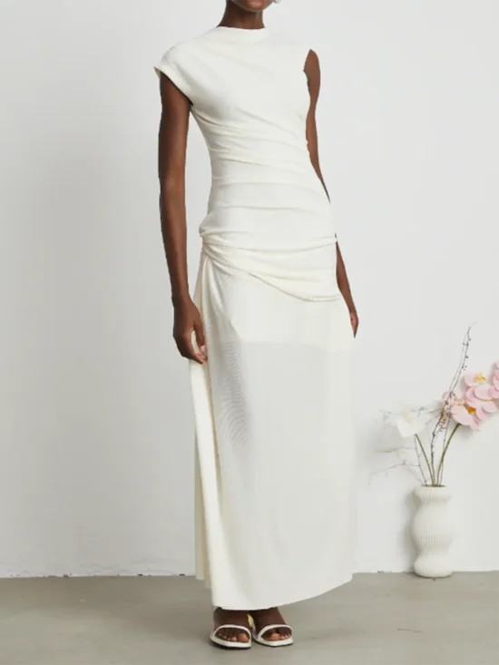 B-E Solid Slimming Spliced Folds Elegant Dress - Image 3