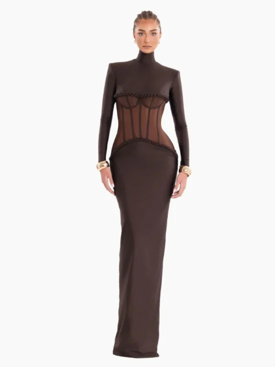 Sexy Turtleneck See Through Mesh Long Dress