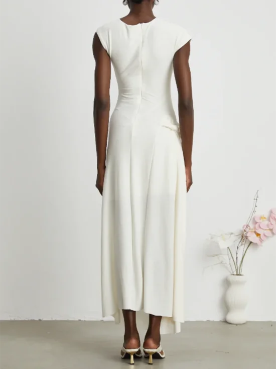 B-E Solid Slimming Spliced Folds Elegant Dress - Image 4