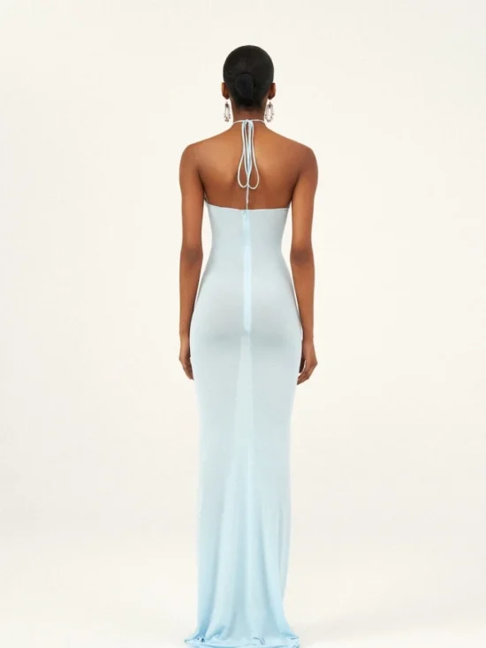 Halter Neck 3D Flower Bodycon Long Dress sleeveless Lace-up - Image 3