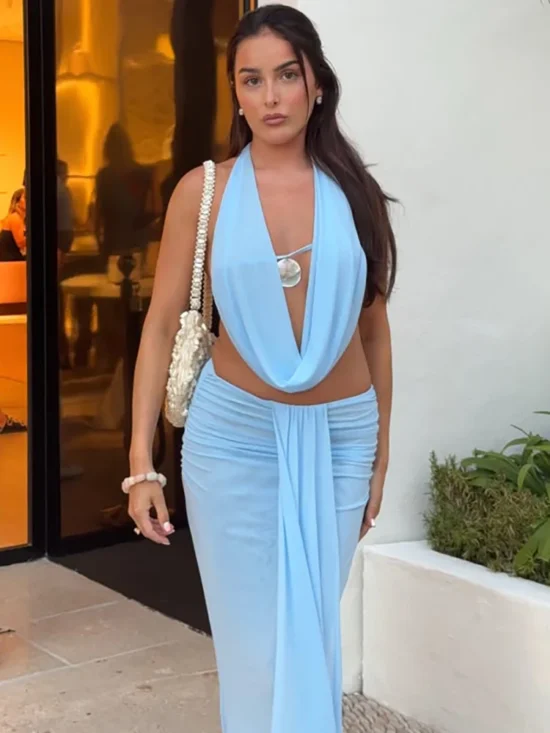 Sexy Dress Set Halter Crop Top And Maxi Skirt - Image 5