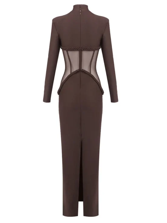 Sexy Turtleneck See Through Mesh Long Dress - Image 6