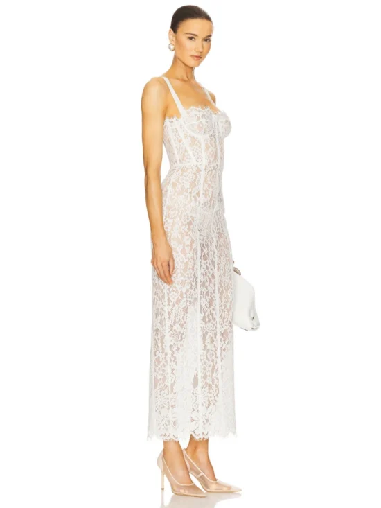 Sexy Spaghetti Strap V Neck Lace Long Dress - Image 6