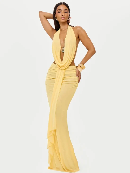 Sexy Dress Set Halter Crop Top And Maxi Skirt - Image 2