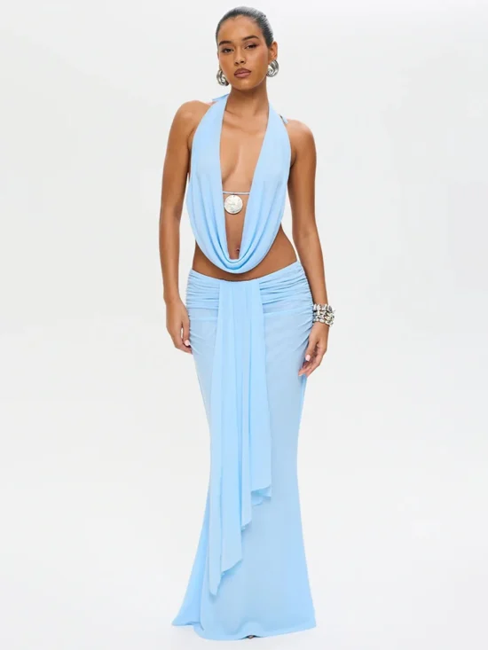 Sexy Dress Set Halter Crop Top And Maxi Skirt - Image 4