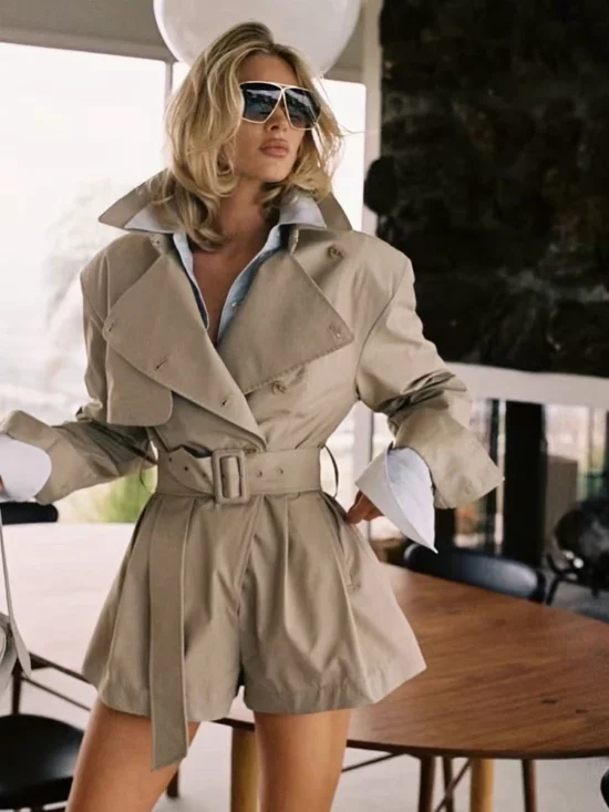 Bossy Lapel Neck Long Sleeve Jacket Jumpsuit With Belt