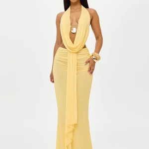 Sexy Dress Set Halter Crop Top And Maxi Skirt