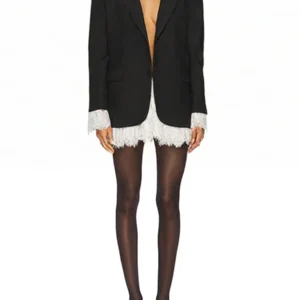 Bare Essential Black and White Loose Spliced Lace Elegant Blazer