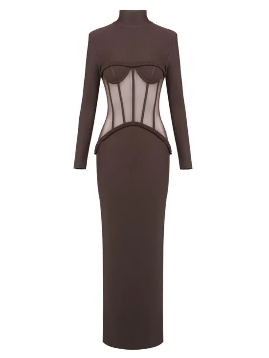 Sexy Turtleneck See Through Mesh Long Dress - Image 5