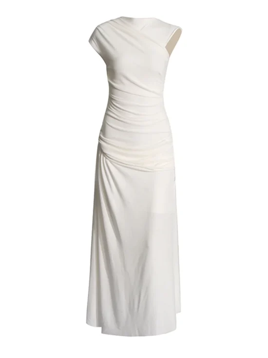 B-E Solid Slimming Spliced Folds Elegant Dress - Image 6