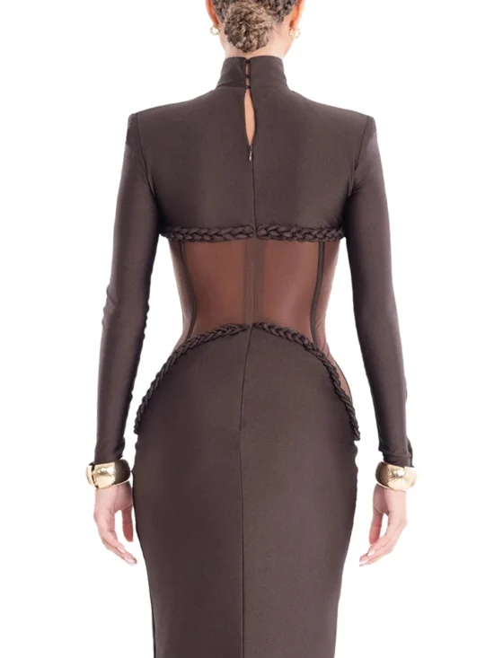 Sexy Turtleneck See Through Mesh Long Dress - Image 4
