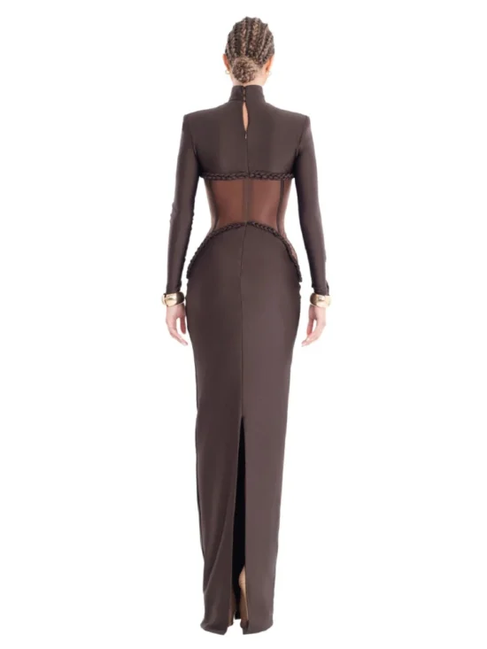 Sexy Turtleneck See Through Mesh Long Dress - Image 2