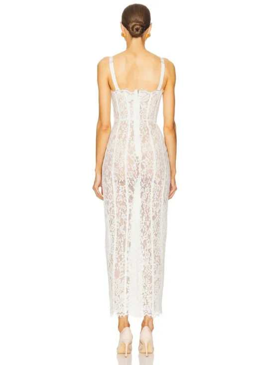 Sexy Spaghetti Strap V Neck Lace Long Dress - Image 7