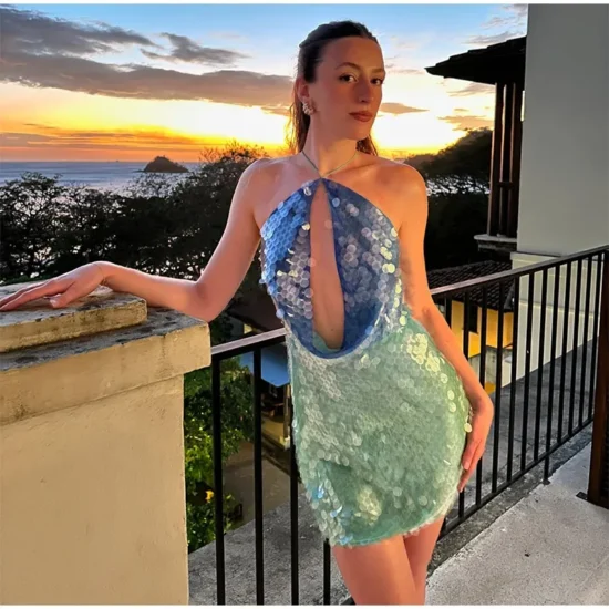 Sequins Halter Hollow Out Dress - Image 2